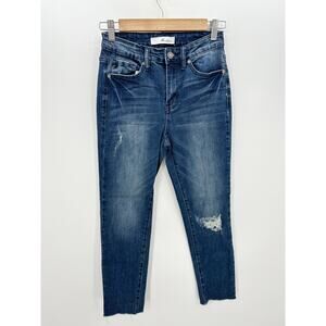 Kancan Medium Wash Crop Raw Hem Skinny Denim Jeans Cotton Stretch Women 26/5